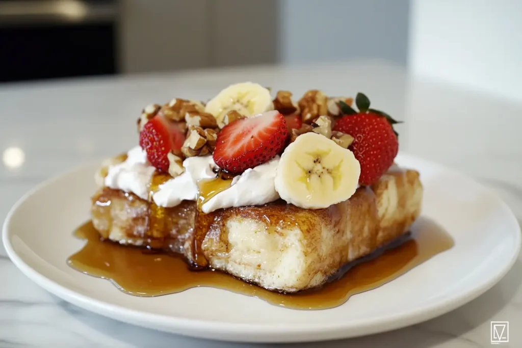 Serve and Enjoy Once cooked, transfer your sourdough French toast to a serving plate. You can keep them warm in a low oven while you finish cooking any remaining slices. Top your French toast with sourdough with your favorite toppings. A drizzle of maple syrup, a sprinkle of powdered sugar, or a handful of fresh berries all make excellent choices. Serve immediately and watch as everyone at the table digs in!