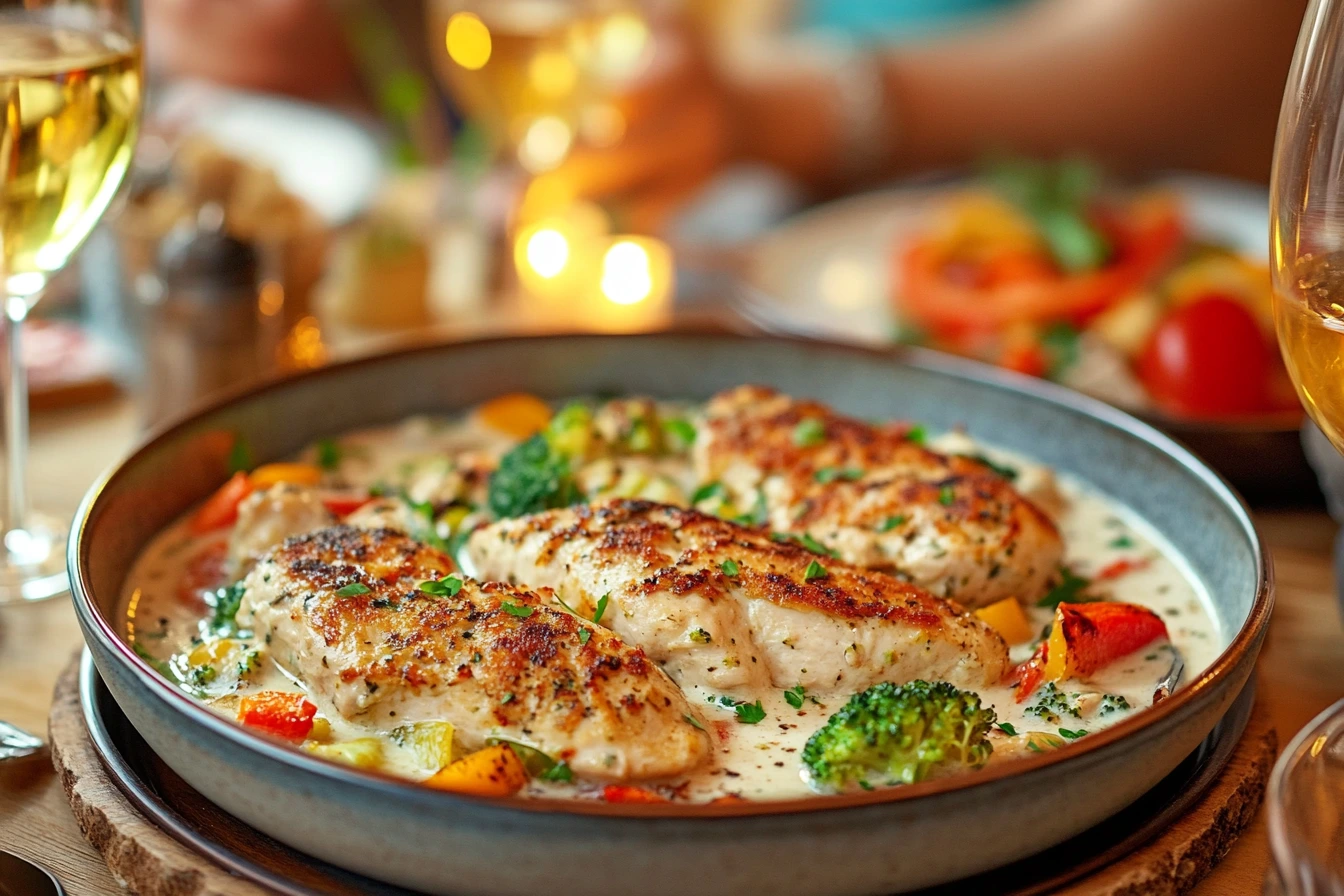 Baked Chicken Cutlets in Cream and Vegetable Sauce