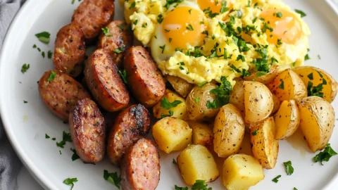 Air Fryer Chicken Sausage with Eggs and Potatoes