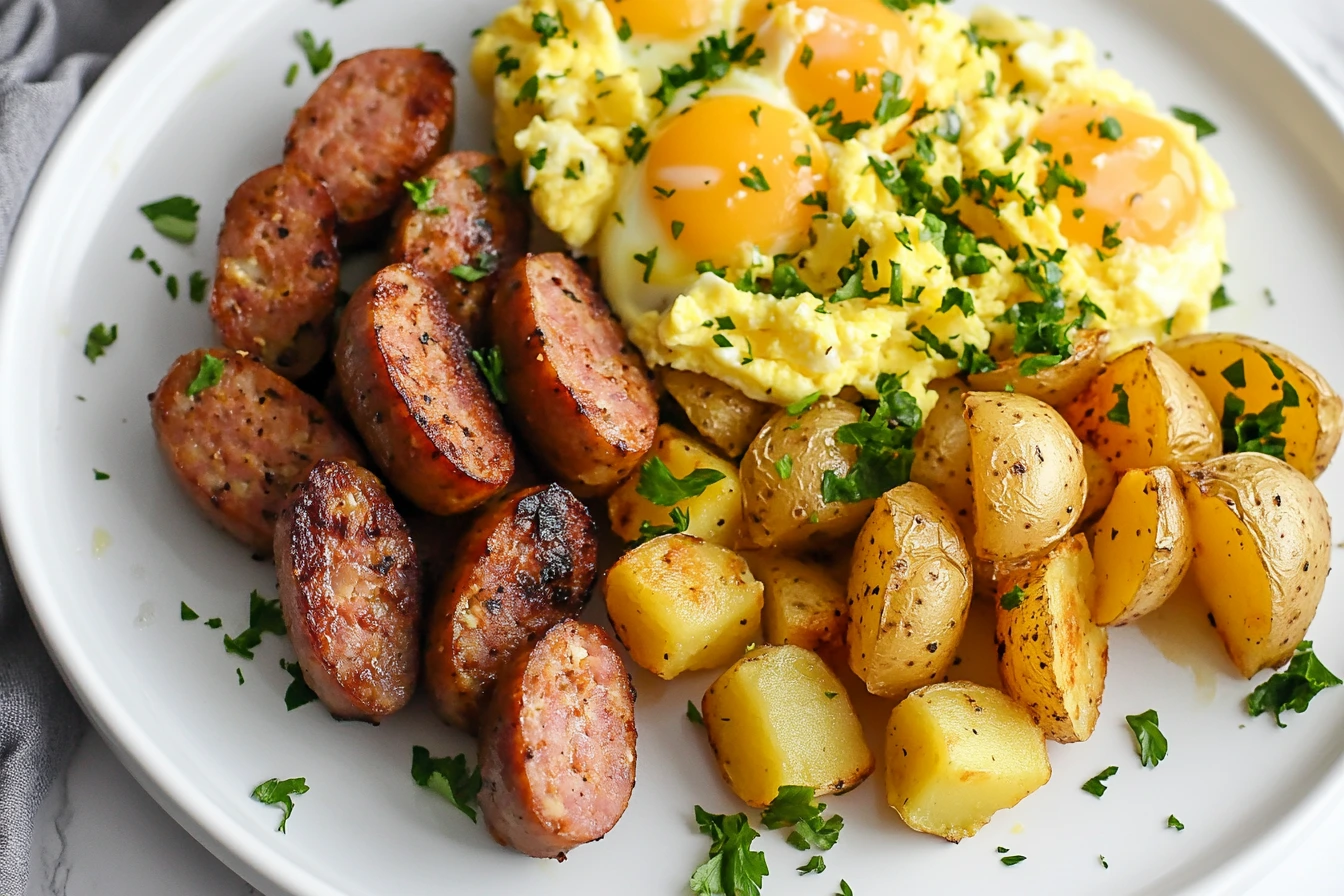 Air Fryer Chicken Sausage with Eggs and Potatoes