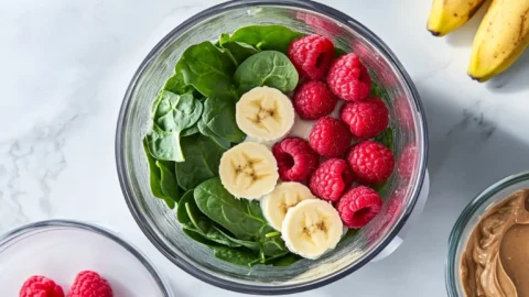 Green Raspberry Peanut Butter Smoothie