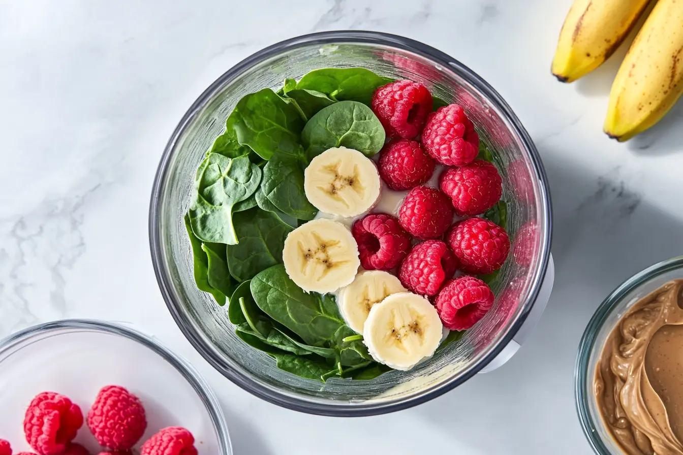 Green Raspberry Peanut Butter Smoothie