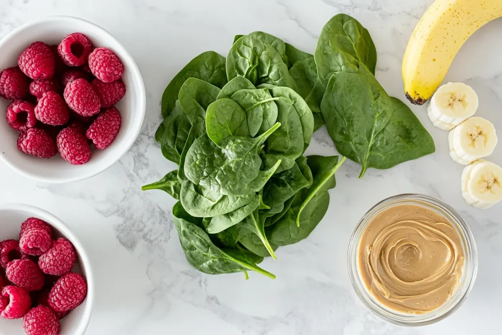 Green Raspberry Peanut Butter Smoothie