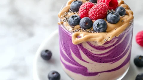 Blueberry Raspberry Peanut Butter Smoothie