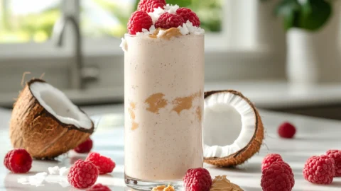 Creamy Coconut Raspberry Peanut Butter Smoothie