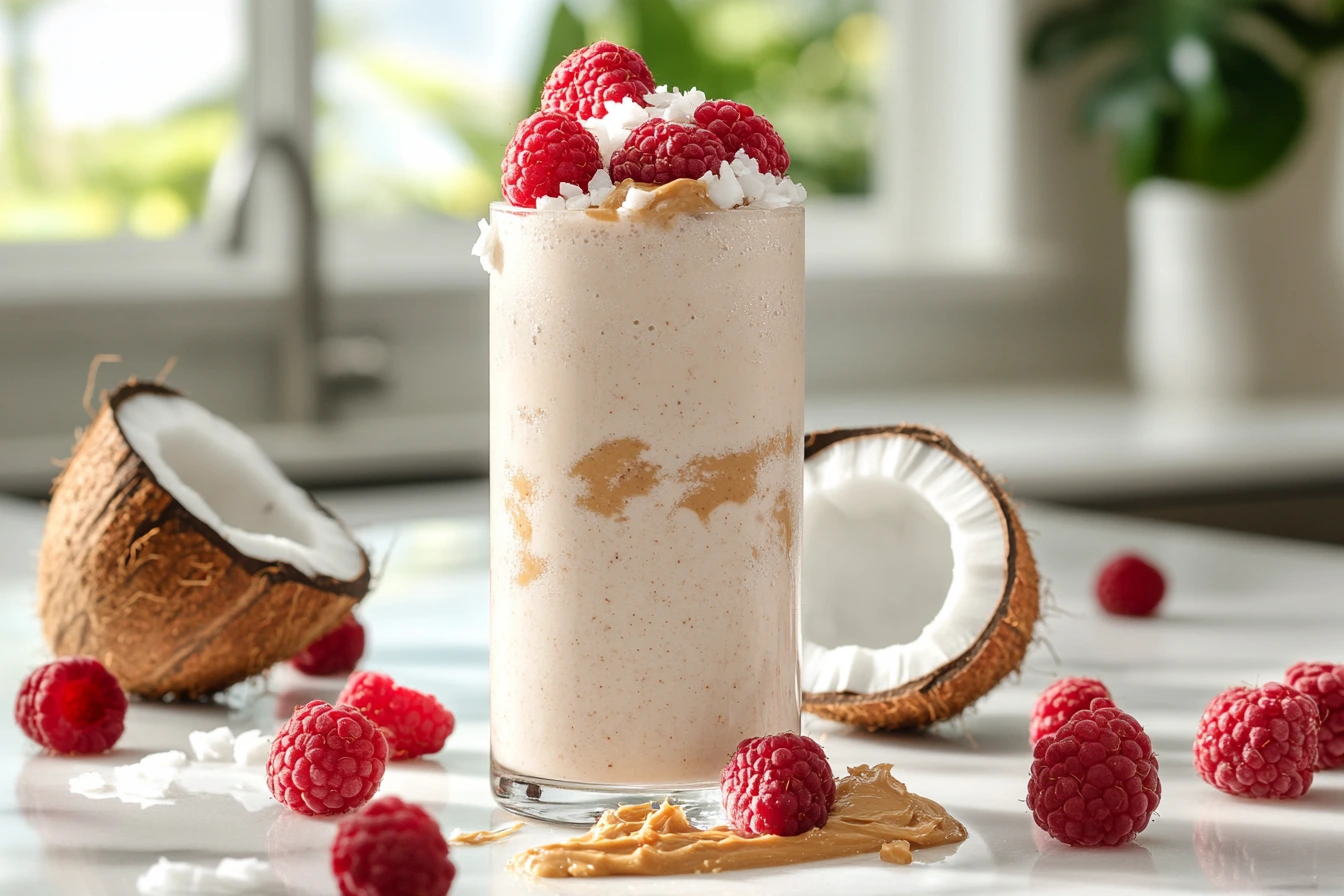 Creamy Coconut Raspberry Peanut Butter Smoothie