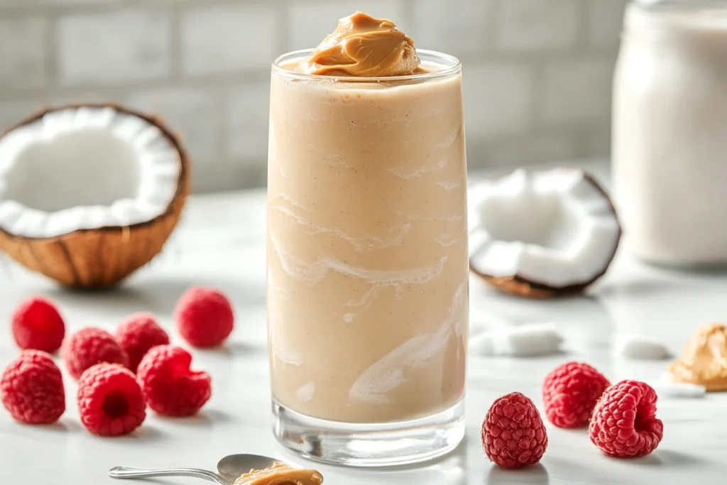 Creamy Coconut Raspberry Peanut Butter Smoothie
