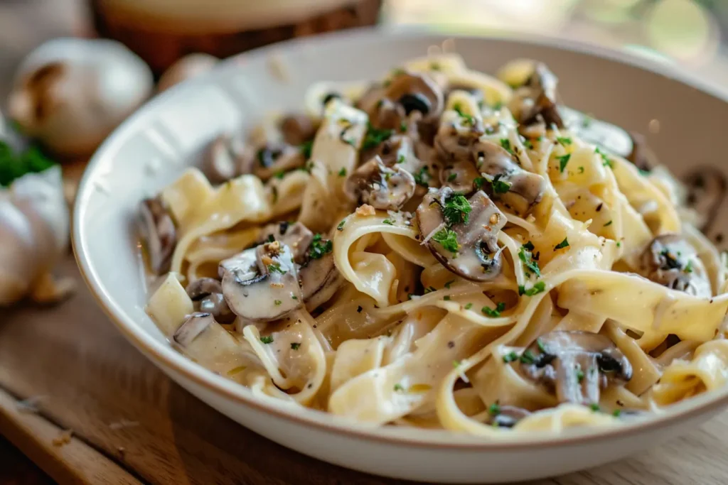 Wide Noodles with Creamy Mushroom Sauce